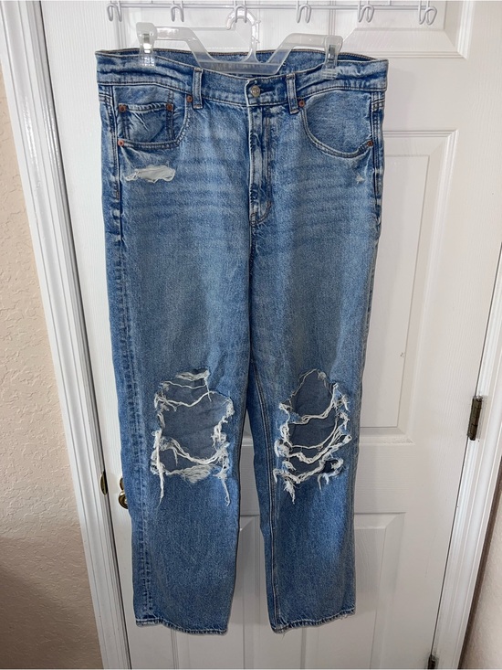 American Eagle Outfitters Denim - American Eagle Distressed Light Blue Super High-Rise Baggy Straight Leg Jeans